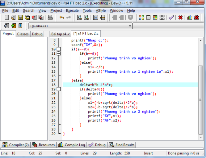 Giải Phương Trình Bậc 2 Bằng C++